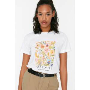 Trendyol White Printed Basic Knitted T-Shirt