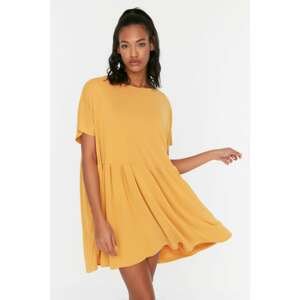 Trendyol Mustard Shift Pocket Detailed Knitted Dress