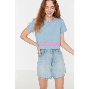 Trendyol Blue Printed Crop Knitted T-Shirt