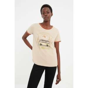 Trendyol Stone Piping Detail Printed Basic Knitted T-Shirt