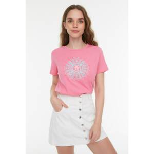 Trendyol Pink Printed Basic Knitted T-Shirt