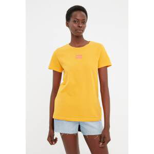 Trendyol Orange Printed Basic Knitted T-Shirt