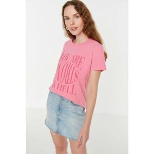 Trendyol Pink Printed Basic Knitted T-Shirt