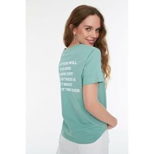 Trendyol Mint Back Printed Basic Knitted T-Shirt