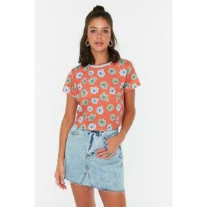 Trendyol Tile Printed Piping Detail Crop Knitted T-Shirt