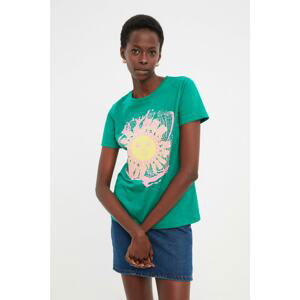 Trendyol Green Printed Basic Knitted T-Shirt