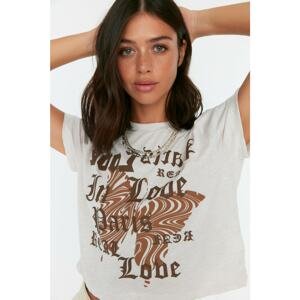 Trendyol Stone Printed Crop Knitted T-Shirt