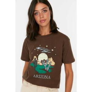 Trendyol Brown Semi-fit Printed Knitted T-Shirt