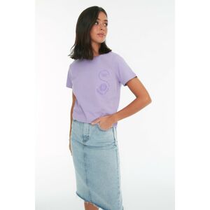 Trendyol Lilac Printed Basic Knitted T-Shirt