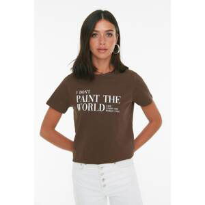 Trendyol Brown Printed Basic Knitted T-Shirt