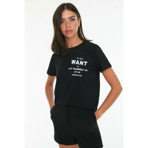 Trendyol Black Printed Basic Knitted T-Shirt