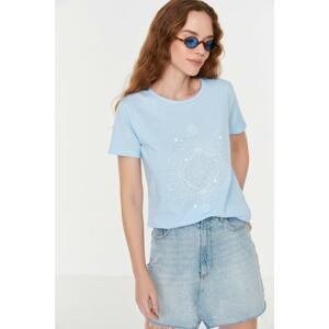 Trendyol Blue Printed Basic Knitted T-Shirt