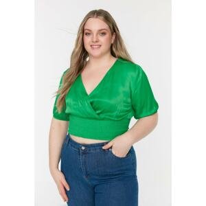Trendyol Curve Green Knitted Waisted Knitted Blouse