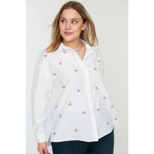 Trendyol Curve White Long Sleeve Embroidered Poplin Woven Shirt