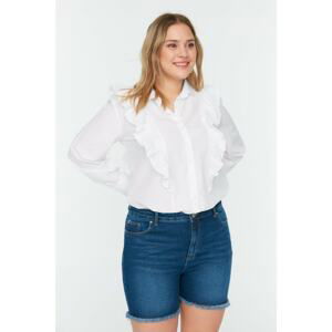 Trendyol Curve White Ruffle Detailed Poplin Woven Shirt