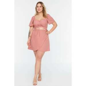 Trendyol Curve Dried Rose Shirring and Cutout Detailed Woven Dress