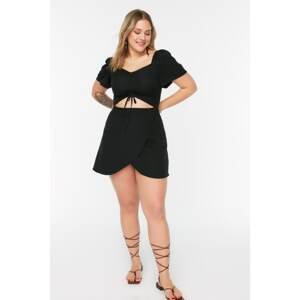 Trendyol Curve Black Weave Dress with Ruffle And Cutout Detail