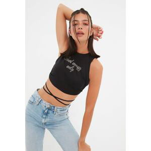 Trendyol Slogan Printed Cut Out Detailed Pleated Knitted