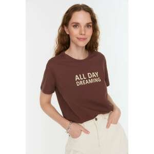Trendyol Brown Printed Semi Fit Knitted T-shirt