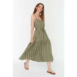 Trendyol Green Belted Striped Dress