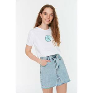 Trendyol White Printed Basic Knitted T-Shirt