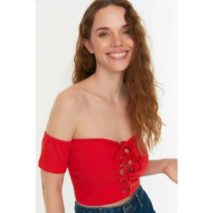 Trendyol Red Open Shoulder Detailed Pleated Knitted Blouse