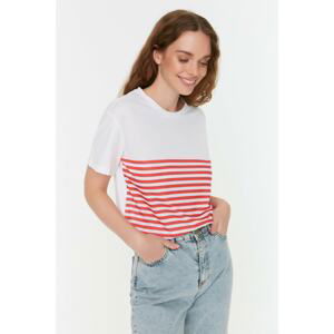 Trendyol Red Striped Color Block Semifitted Knitted T-Shirt