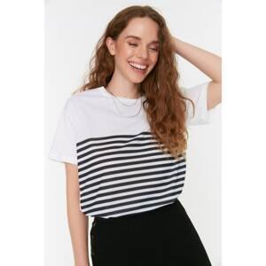 Trendyol Black Striped Color Block Semifitted Knitted T-Shirt