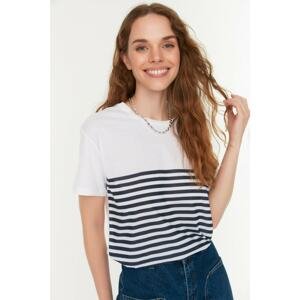 Trendyol Navy Blue Striped Color Block Semifitted Knitted T-Shirt