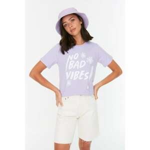 Trendyol Lilac 100% Organic Cotton Printed Basic Knitted T-Shirt