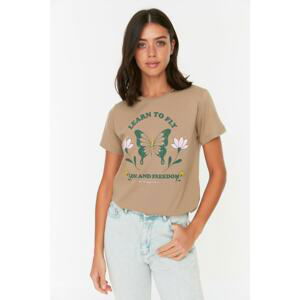 Trendyol Stone Recycle Printed Basic Knitted T-Shirt