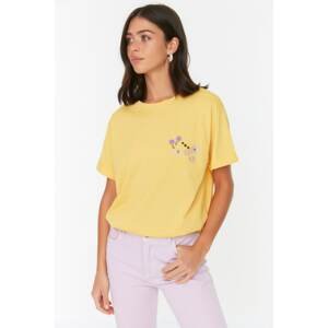 Trendyol Yellow Recycle Embroidered Boyfriend Knitted T-Shirt