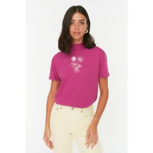 Trendyol Purple 100% Organic Cotton Straight Collar Printed Basic Knitted T-Shirt