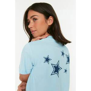 Trendyol Light Blue 100% Organic Cotton Basic Back Printed Knitted T-Shirt