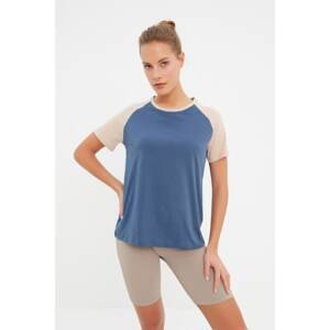 Trendyol Indigo Color Block Semi-Fitted Knitted T-Shirt