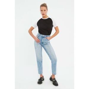 Trendyol Black Color Block Semi-Fitted Knitted T-Shirt