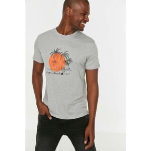 Trendyol Gray Men's Regular Fit Tropical Printed T-Shirt