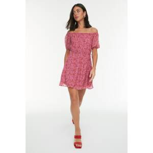 Trendyol Pink Belted Carmen Collar Dress