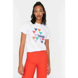 Trendyol White Printed Basic Knitted T-Shirt