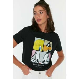 Trendyol Black Looney Tunes Licensed Printed Basic Knitted T-Shirt