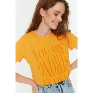 Trendyol Orange Printed Basic Knitted T-Shirt
