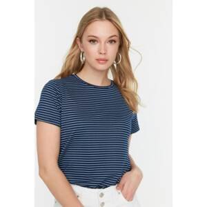 Trendyol Black-Navy Blue Striped Basic 2-Pack Knitted T-Shirt