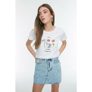 Trendyol White Printed Basic Knitted T-Shirt