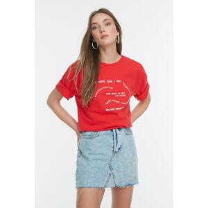 Trendyol Red Printed Loose Knitted T-Shirt