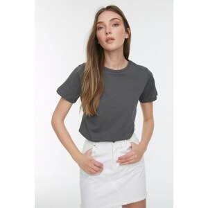 Trendyol Anthracite Back Printed Basic Knitted T-Shirt