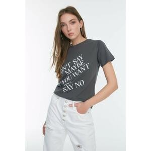 Trendyol Anthracite Printed Basic Knitted T-Shirt