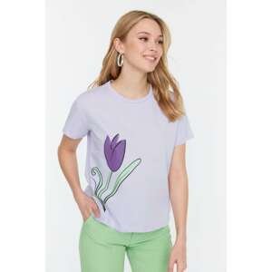 Trendyol Lilac Printed Semi Fitted Knitted T-Shirt