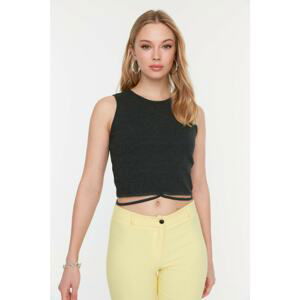 Trendyol Anthracite Halter Neck Corduroy Crop Knitted Blouse