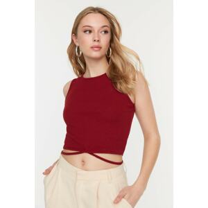 Trendyol Tile Halter Neck Corduroy Crop Knitted Blouse