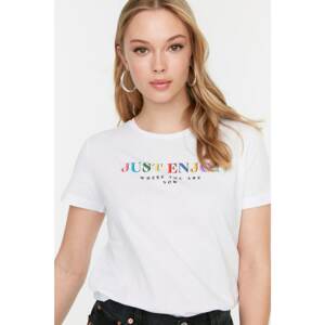 Trendyol White Printed Basic Knitted T-Shirt